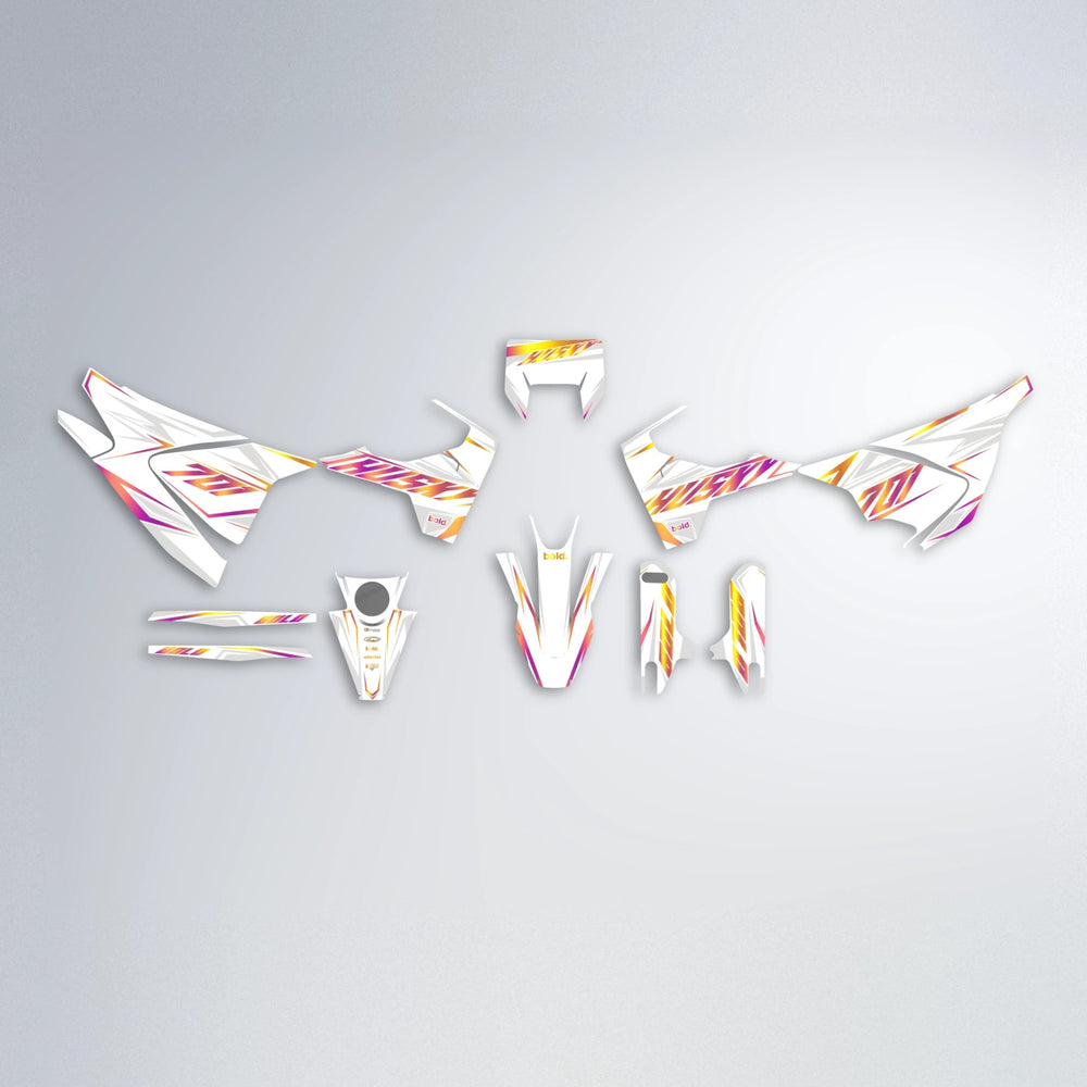 EKKE Husqvarna 701 graphics kit parts layout in Pink & Yellow