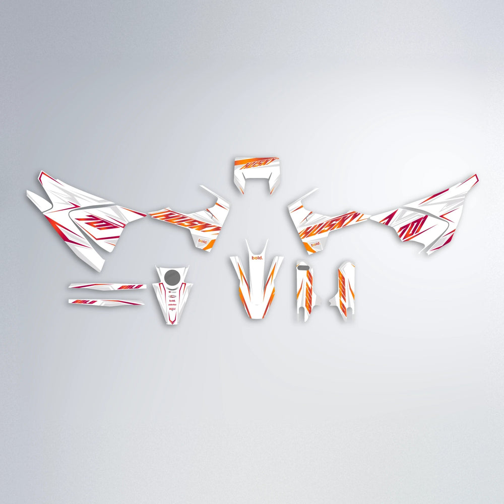 EKKE Husqvarna 701 graphics kit parts layout in Red & Orange