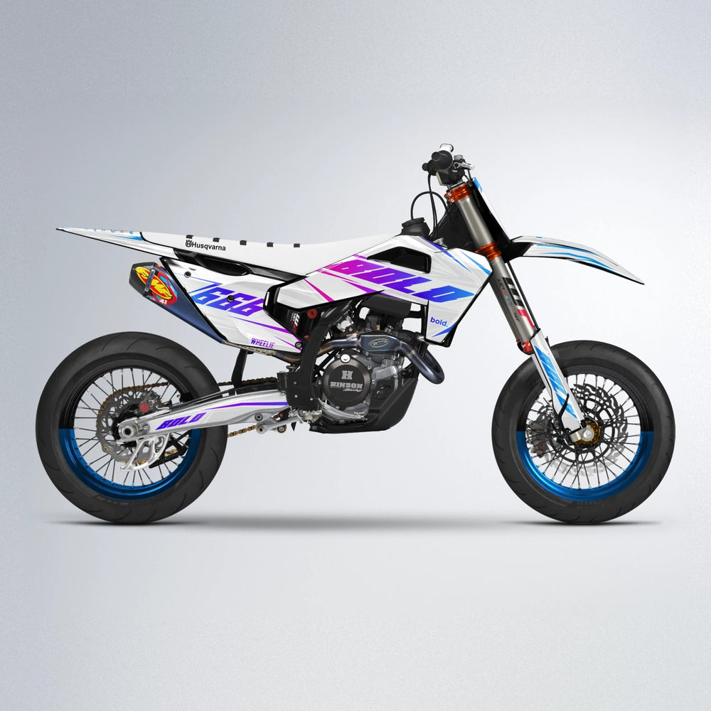 EKKE Husqvarna FE/TE supermoto graphics kit in Blue Purple Fade