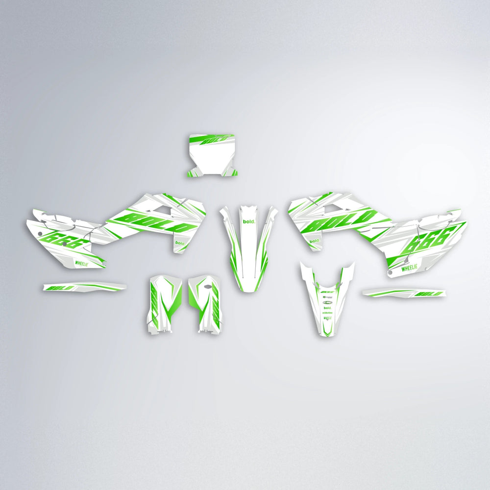 EKKE Husqvarna FE/TE graphics kit parts layout in Green