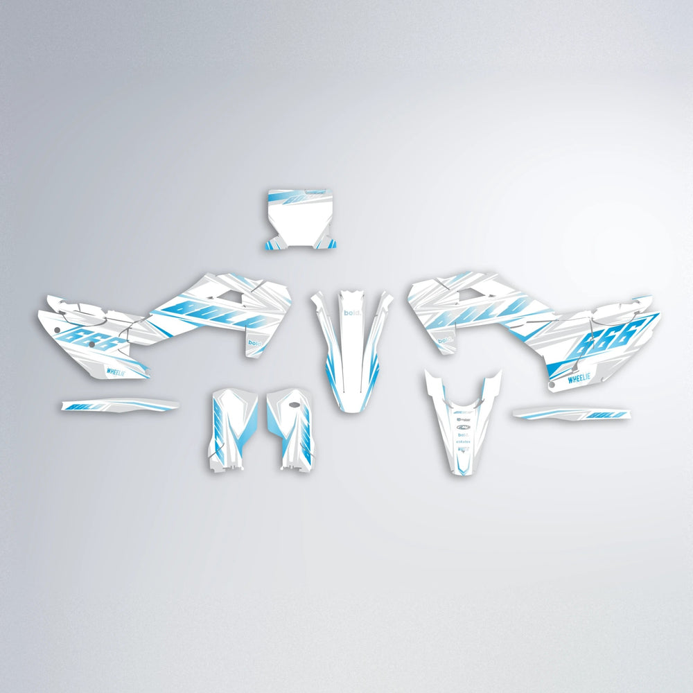 EKKE Husqvarna FE/TE graphics kit parts layout in Light Blue & White