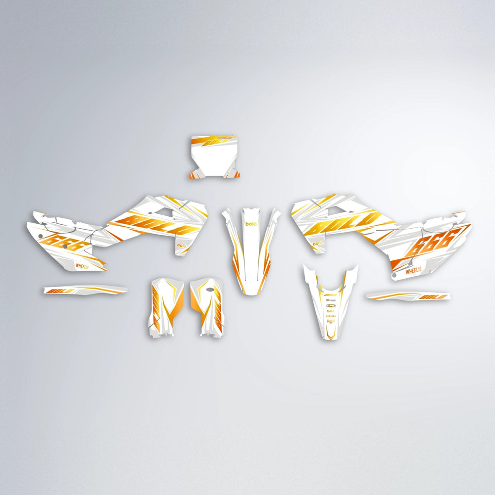 EKKE Husqvarna FE/TE graphics kit parts layout in Orange & Yellow