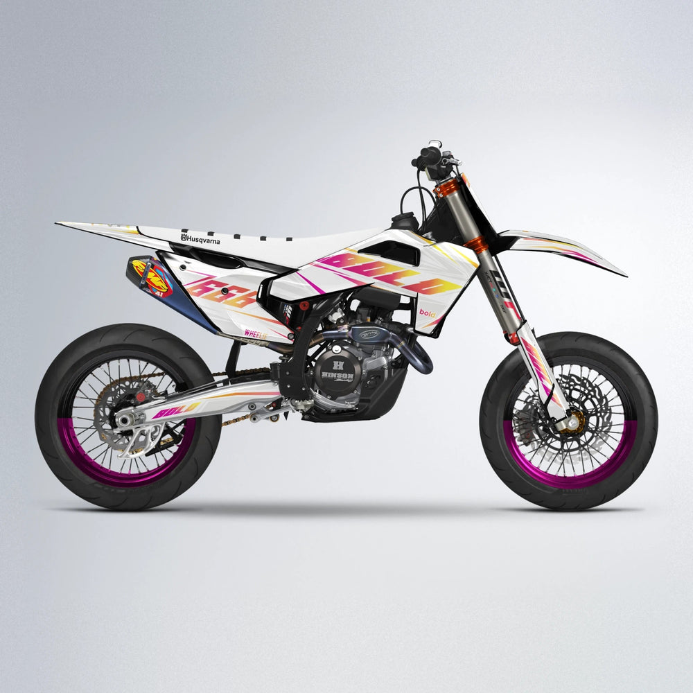 EKKE Husqvarna FE/TE supermoto graphics kit in Pink & Yellow