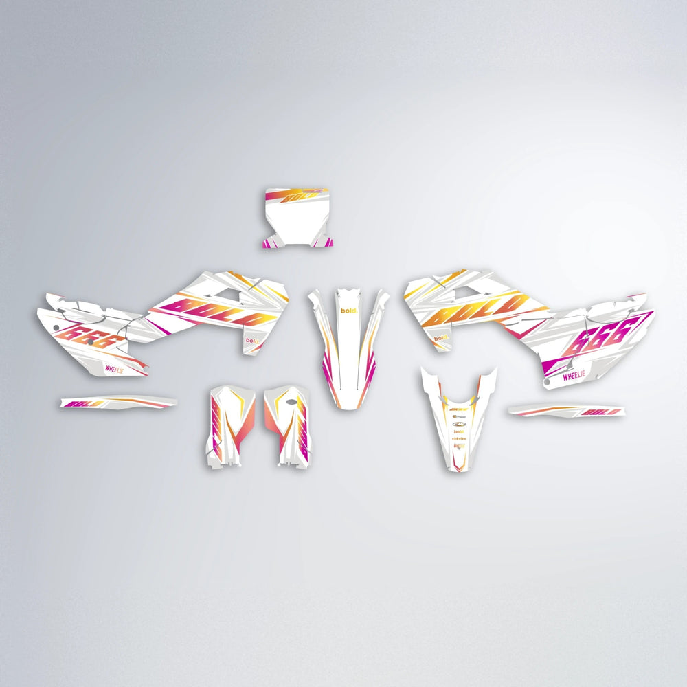 EKKE Husqvarna FE/TE graphics kit parts layout in Pink & Yellow
