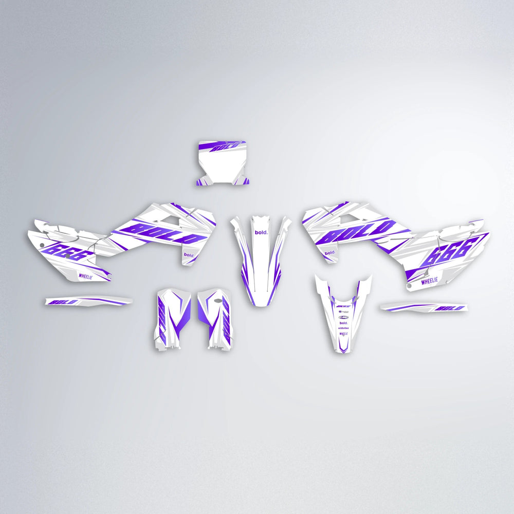 EKKE Husqvarna FE/TE graphics kit parts layout in Purple