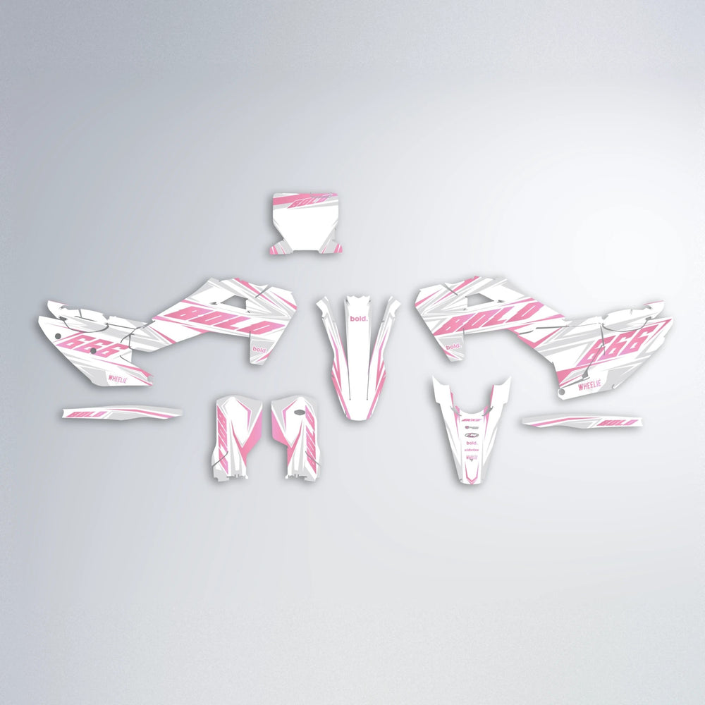 EKKE Husqvarna FE/TE graphics kit parts layout in Sakura Pink