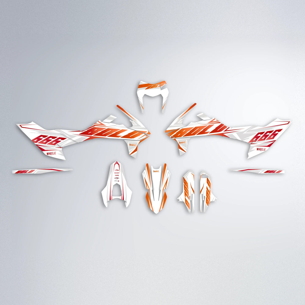 EKKE KTM SMC 690 graphics kit parts layout in Red & Orange