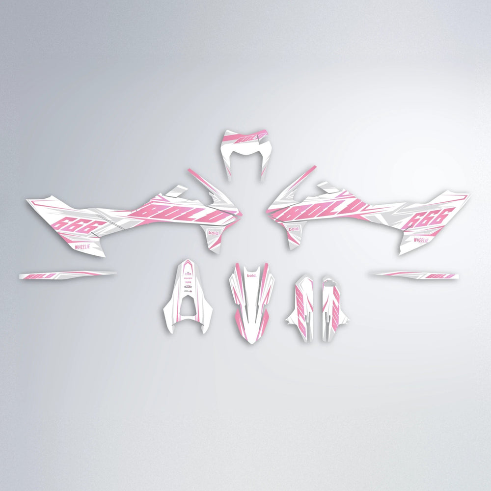 EKKE KTM SMC 690 graphics kit parts layout in Sakura Pink
