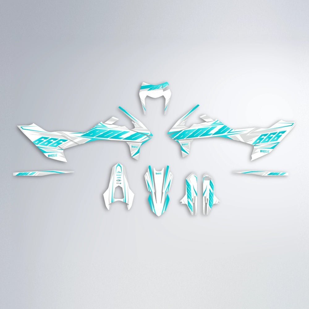 EKKE KTM SMC 690 graphics kit parts layout in Teal