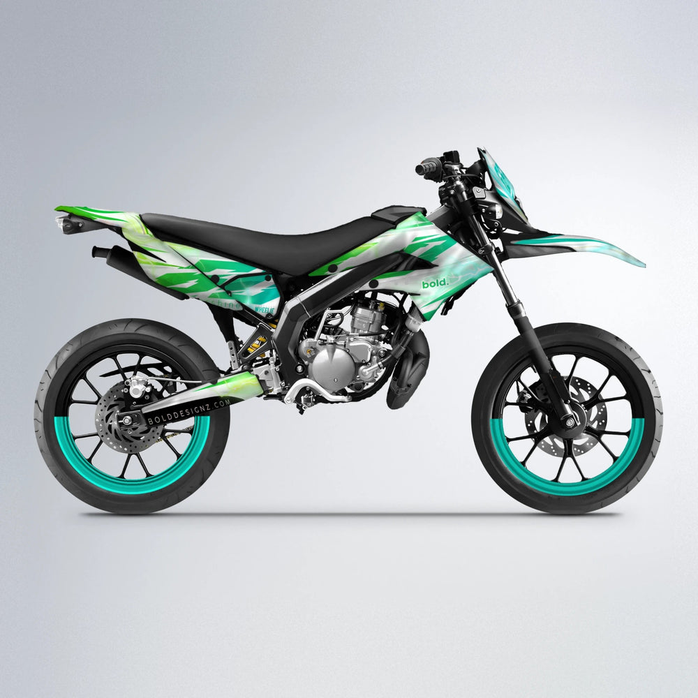 EKKE V2 Derbi Senda supermoto graphics kit in Cyan & Green