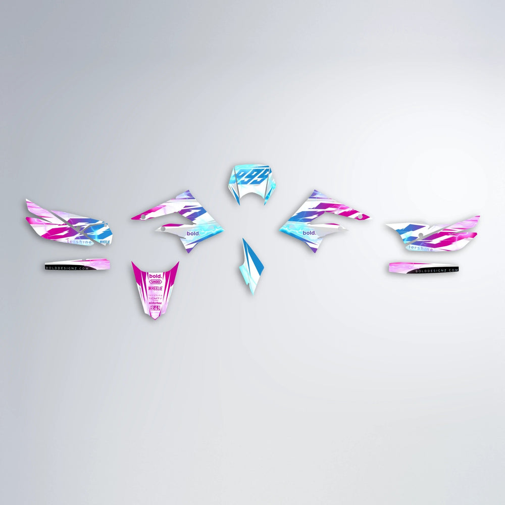 EKKE V2 Derbi Senda graphics kit parts layout in Pink & Light Blue