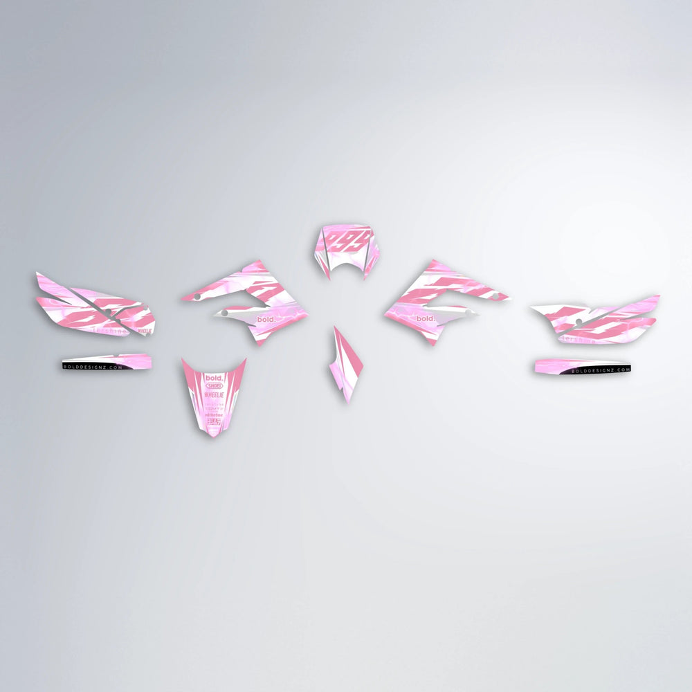 EKKE V2 Derbi Senda graphics kit parts layout in Sakura Pink