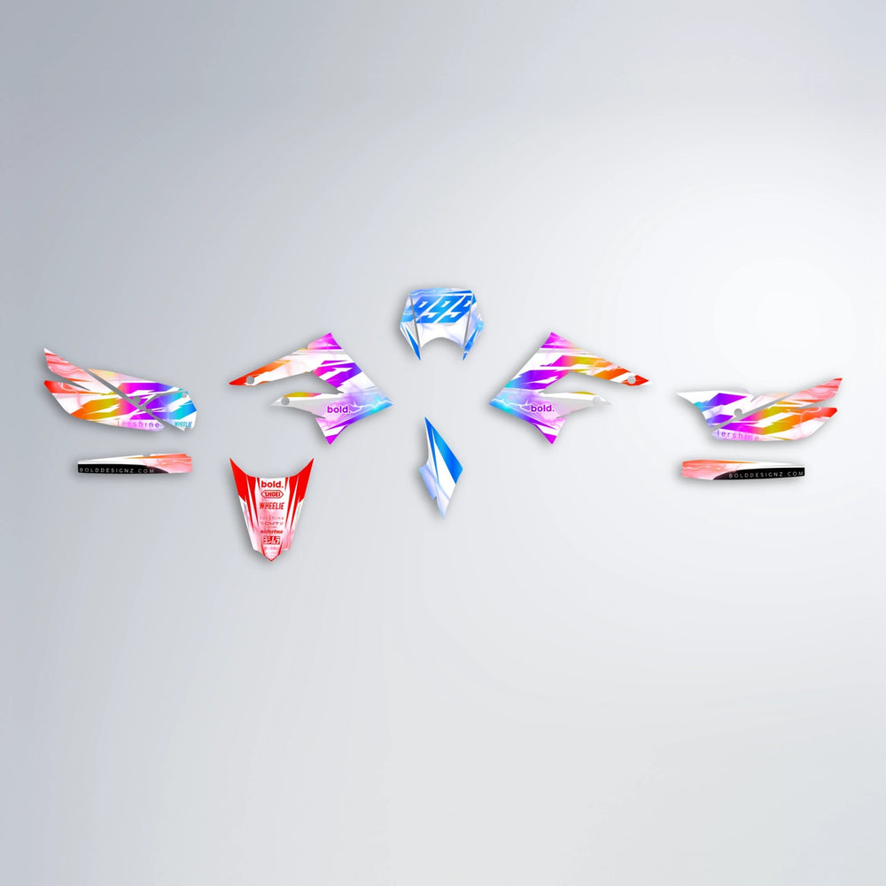 EKKE V2 Derbi Senda graphics kit parts layout in Sunset Fade