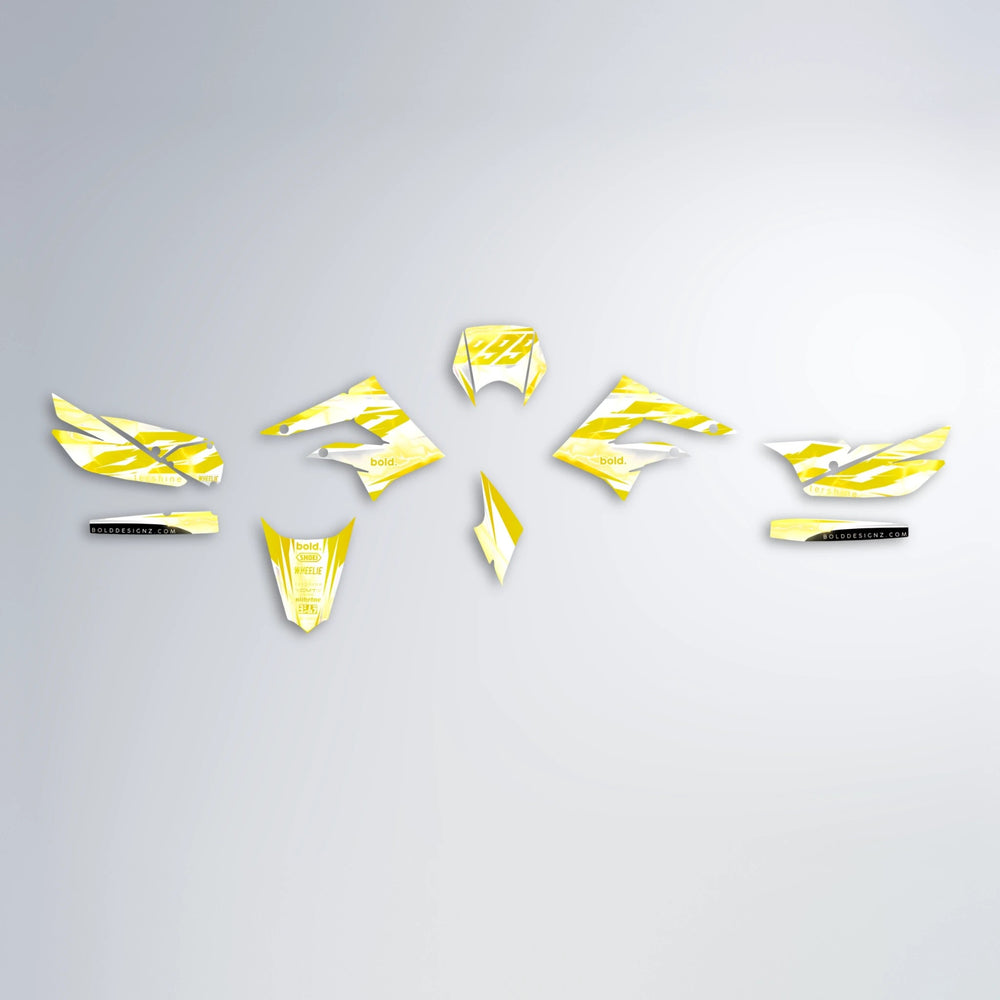 EKKE V2 Derbi Senda graphics kit parts layout in Yellow