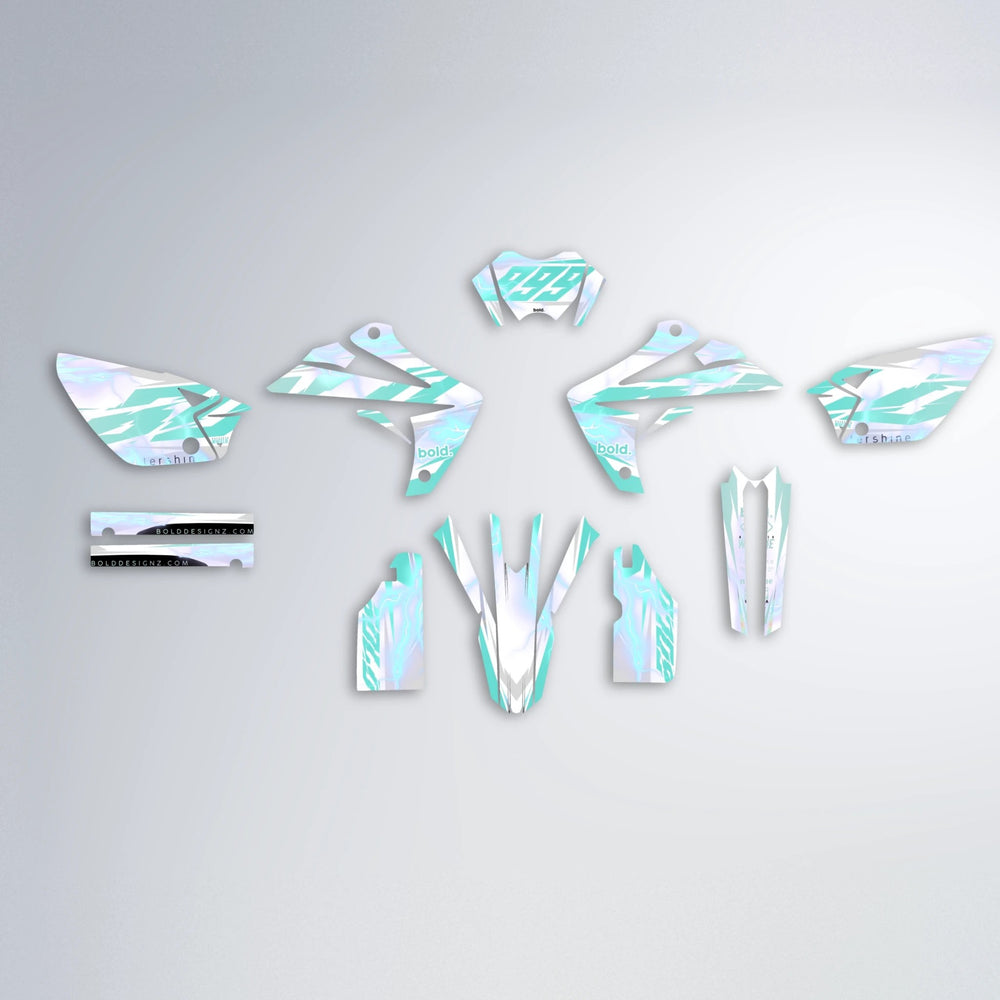 EKKE V2 Rieju MRT graphics kit parts layout in Mint