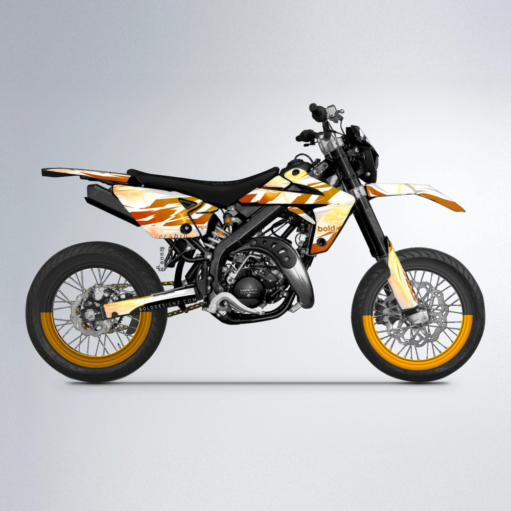 EKKE V2 Rieju MRT supermoto graphics kit in Orange & Yellow