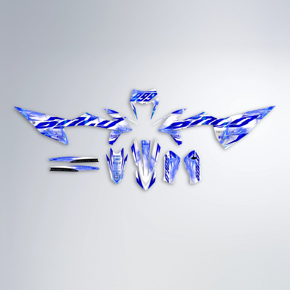 EKKE V2 graphics kit parts layout in Blue Chrome