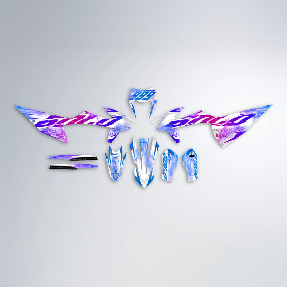 EKKE V2 graphics kit parts layout in Blue Purple Fade