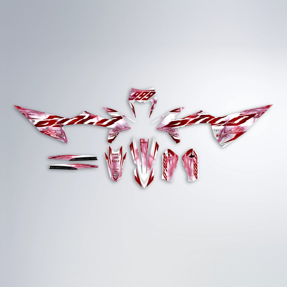 EKKE V2 graphics kit parts layout in Red Chrome