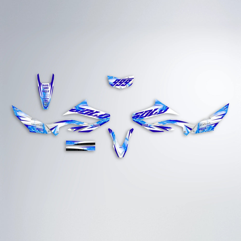 EKKE V2 Yamaha WR 125X graphics kit parts layout in Blue