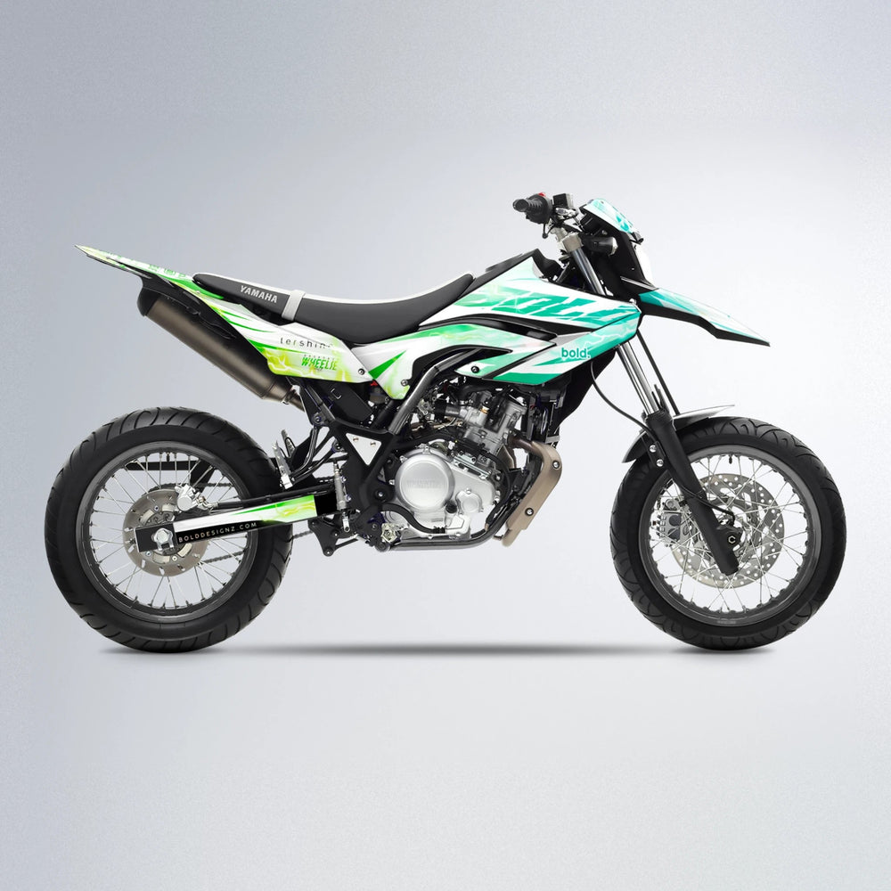 EKKE V2 Yamaha WR 125X supermoto graphics kit in Cyan & Green