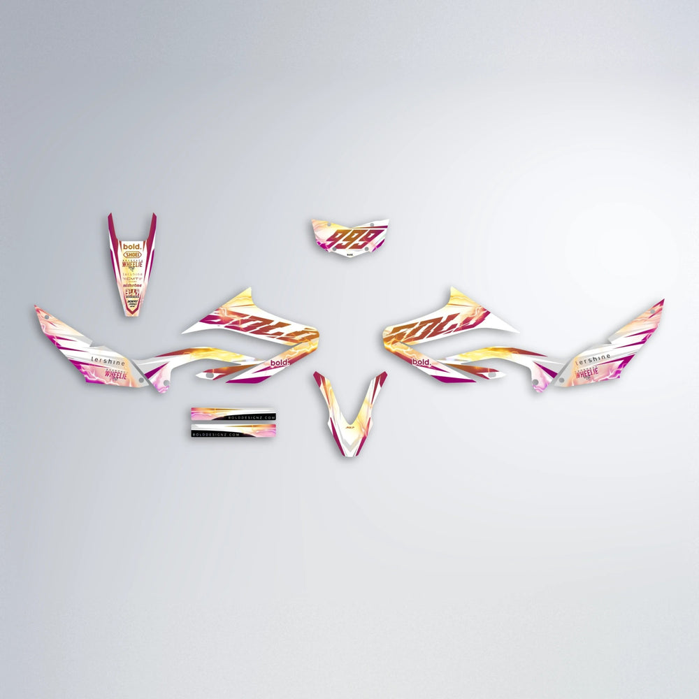 EKKE V2 Yamaha WR 125X graphics kit parts layout in Pink & Yellow