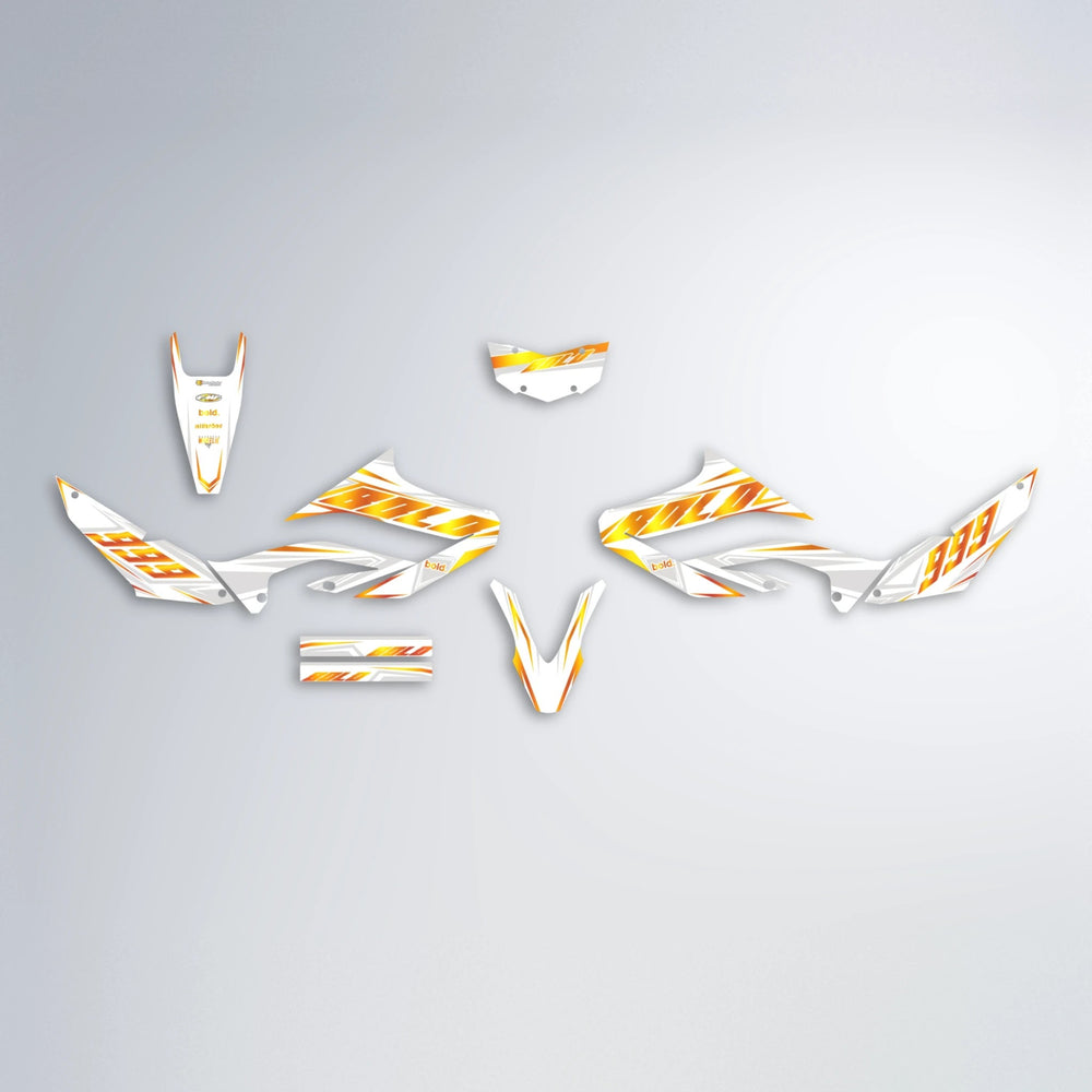 EKKE Yamaha WR 125X graphics kit parts layout in Orange & Yellow