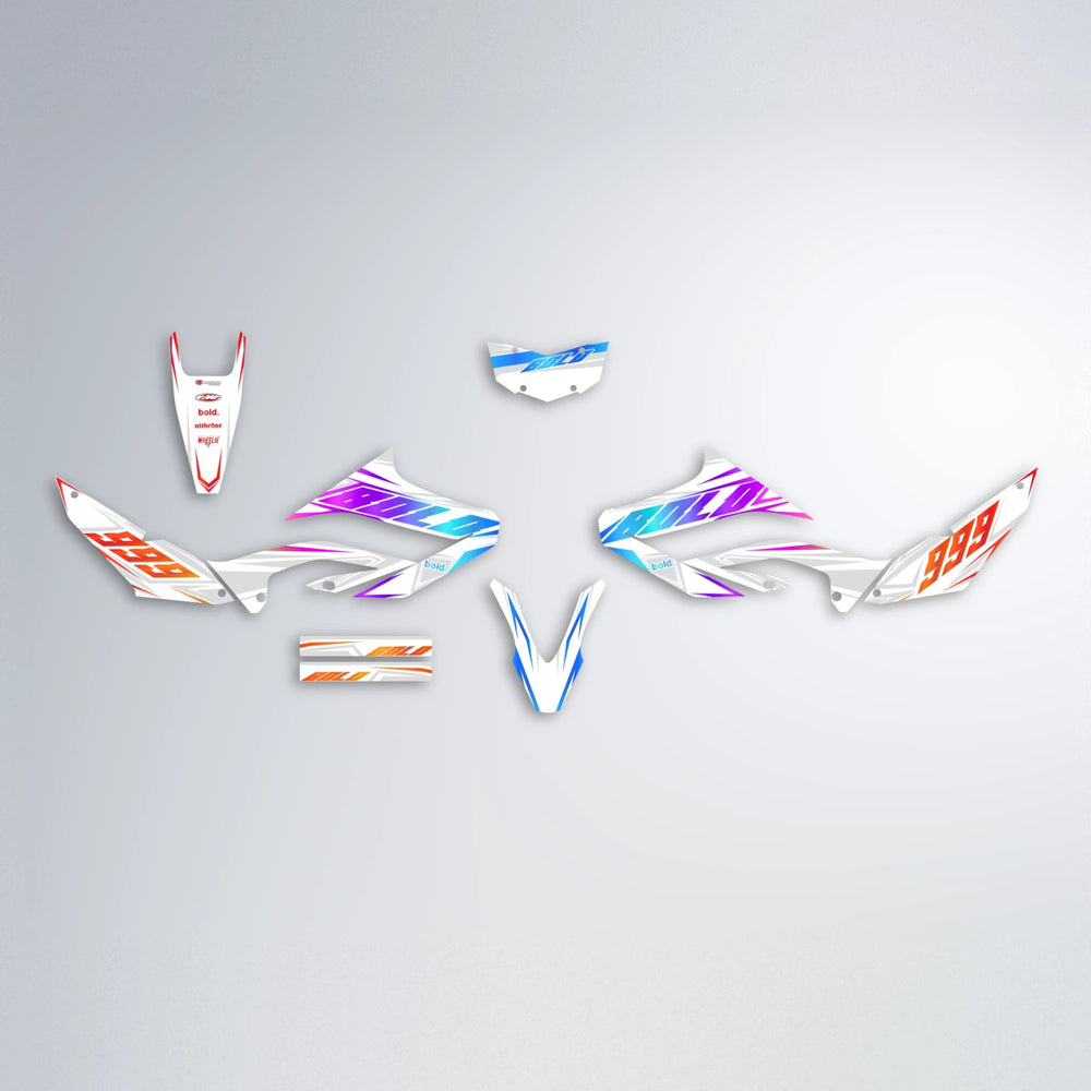 EKKE Yamaha WR 125X graphics kit parts layout in Sunset Fade