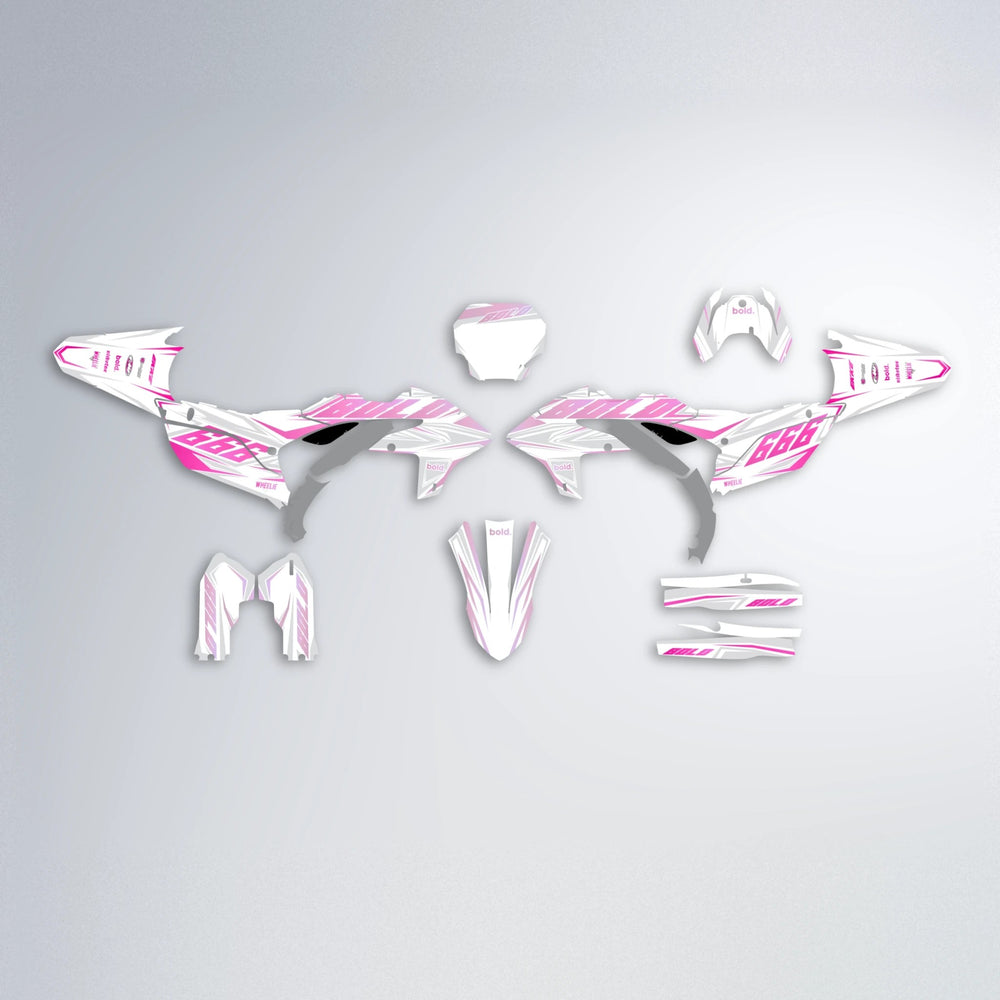 EKKE Yamaha YZF MX graphics kit parts layout in Flamingo
