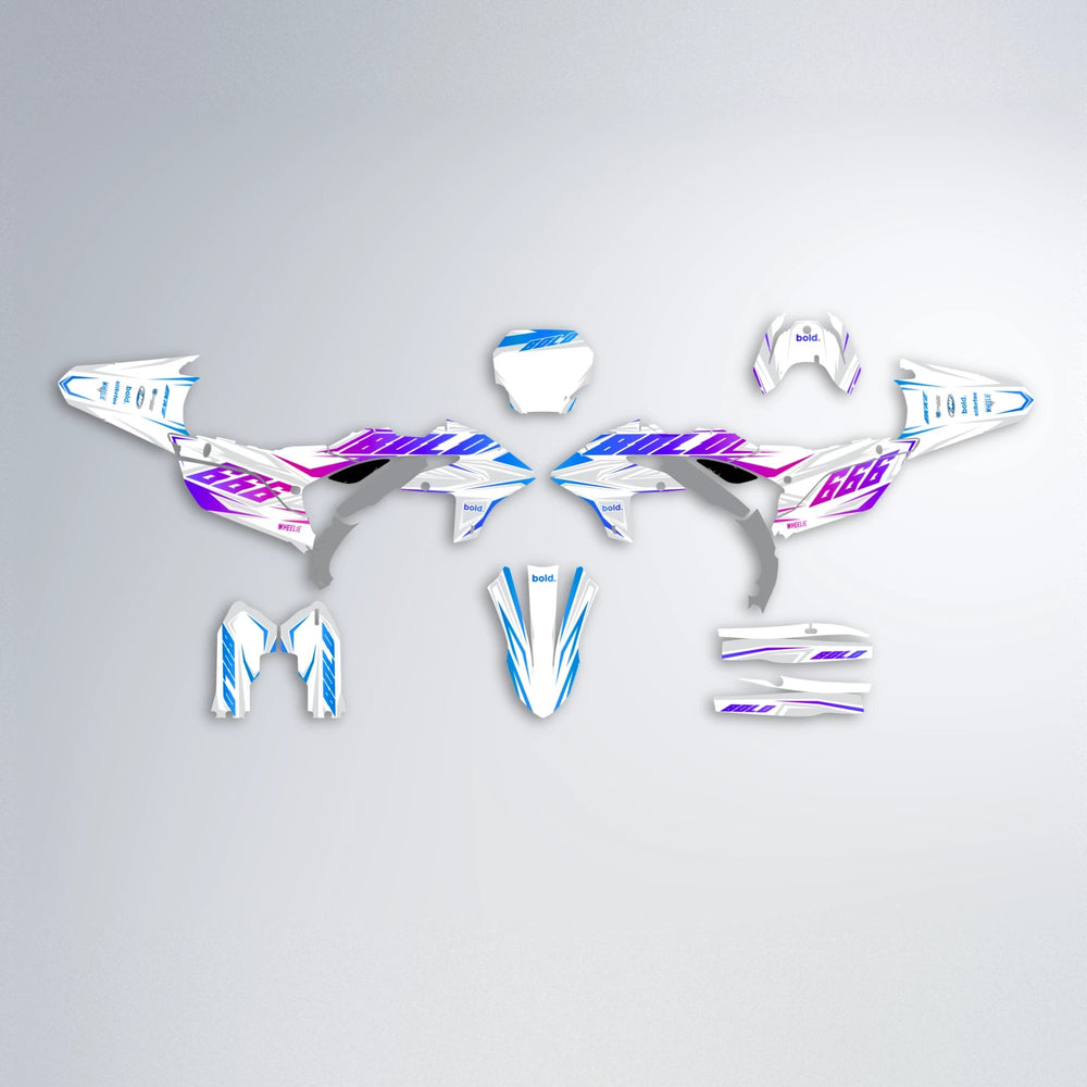 EKKE Yamaha YZF SM graphics kit parts layout in Blue Purple Fade
