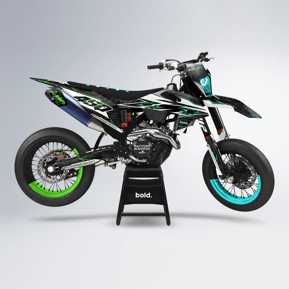 ELECTRA supermoto graphics kit in Cyan & Green