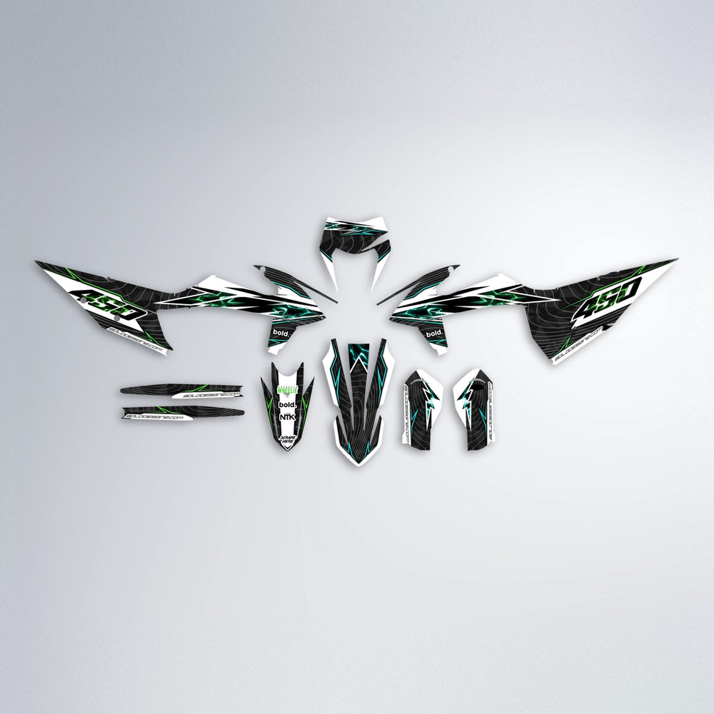 ELECTRA graphics kit parts layout in Cyan & Green