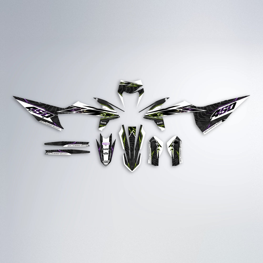 ELECTRA graphics kit parts layout in Purple & Yellow