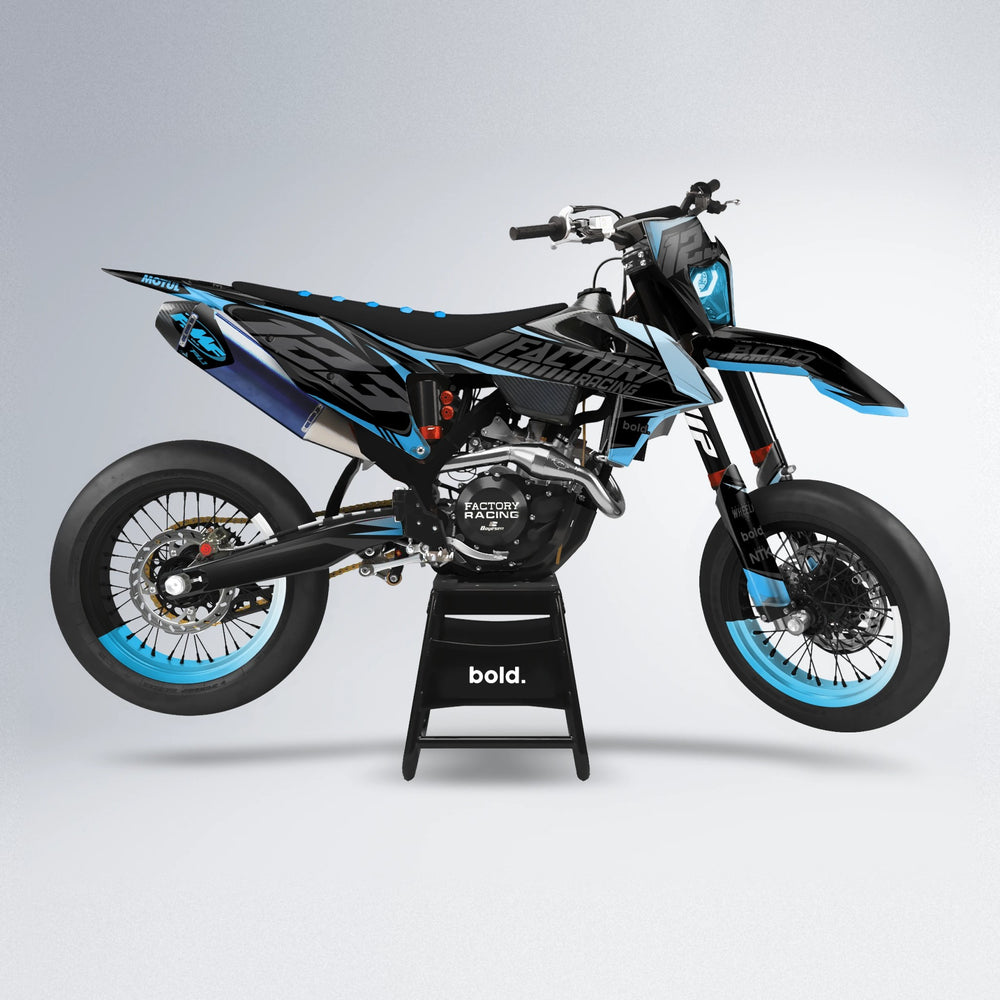 ENEMY supermoto graphics kit in Light Blue & White
