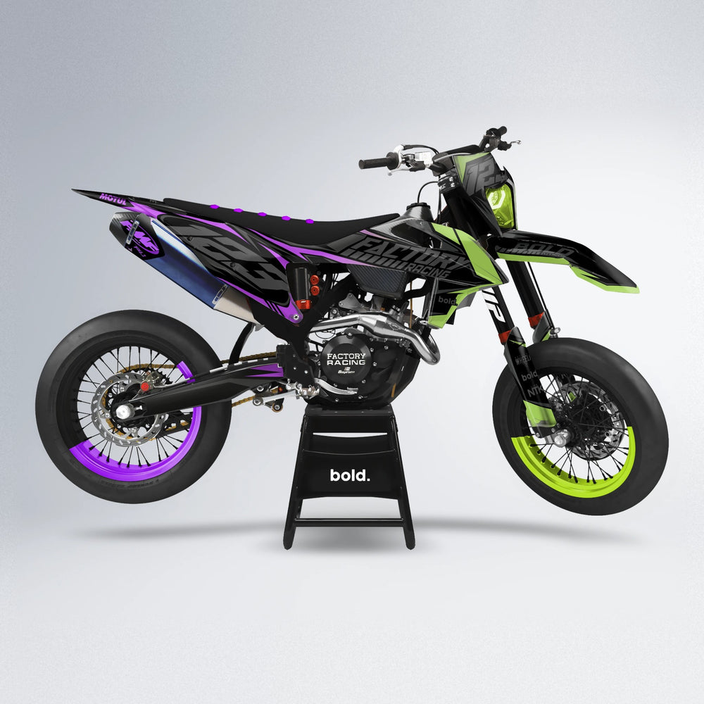 ENEMY supermoto graphics kit in Purple & Fluo Yellow