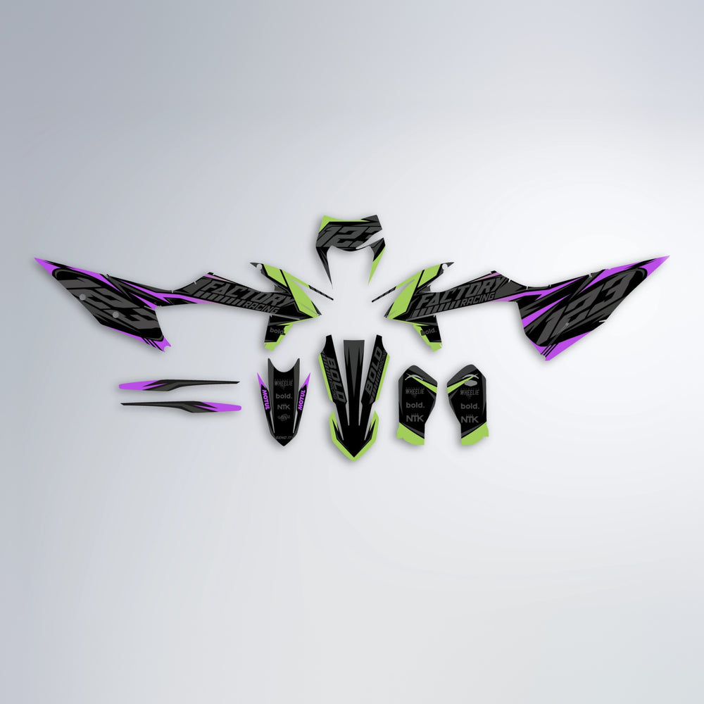 ENEMY graphics kit parts layout in Purple & Fluo Yellow