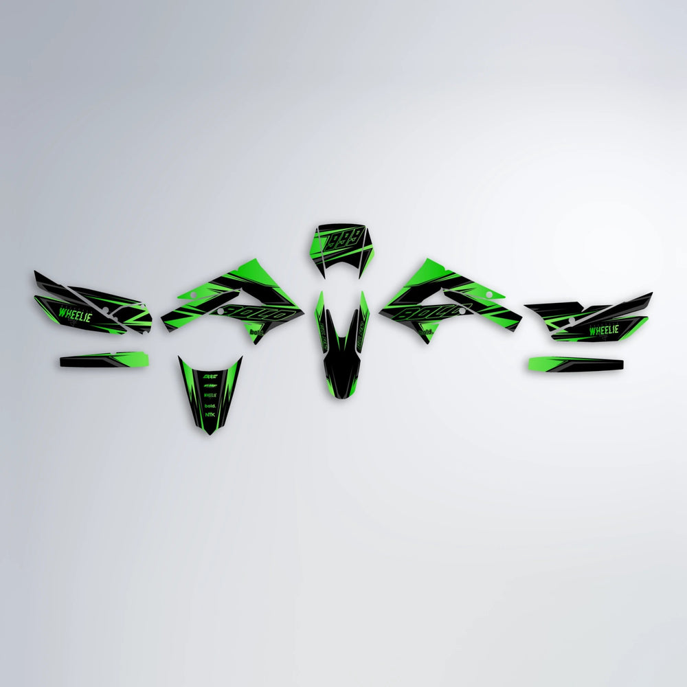 EVO Derbi Senda graphics kit parts layout in Green