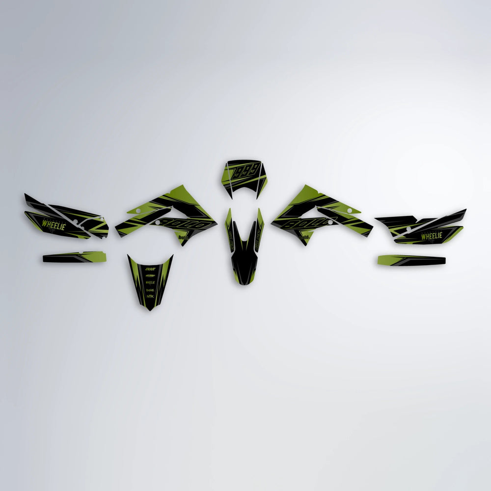 EVO Derbi Senda graphics kit parts layout in Olive