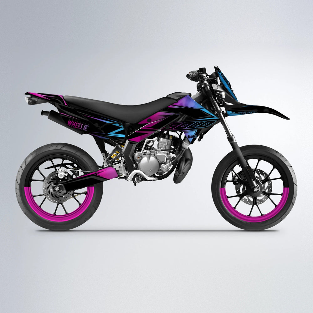 EVO Derbi Senda supermoto graphics kit in Pink & Light Blue