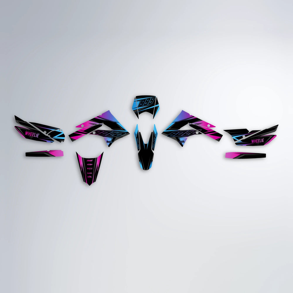 EVO Derbi Senda graphics kit parts layout in Pink & Light Blue
