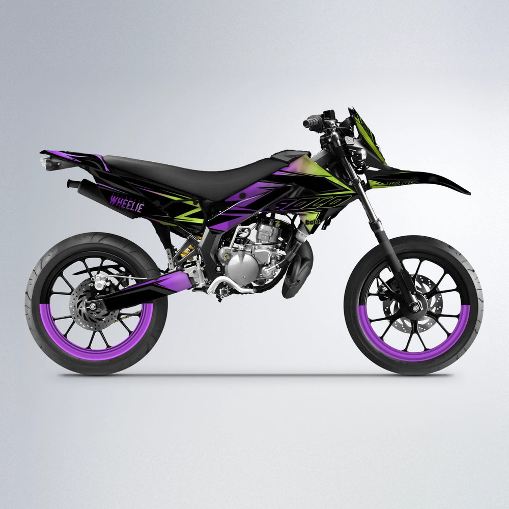 EVO Derbi Senda supermoto graphics kit in Purple & Yellow