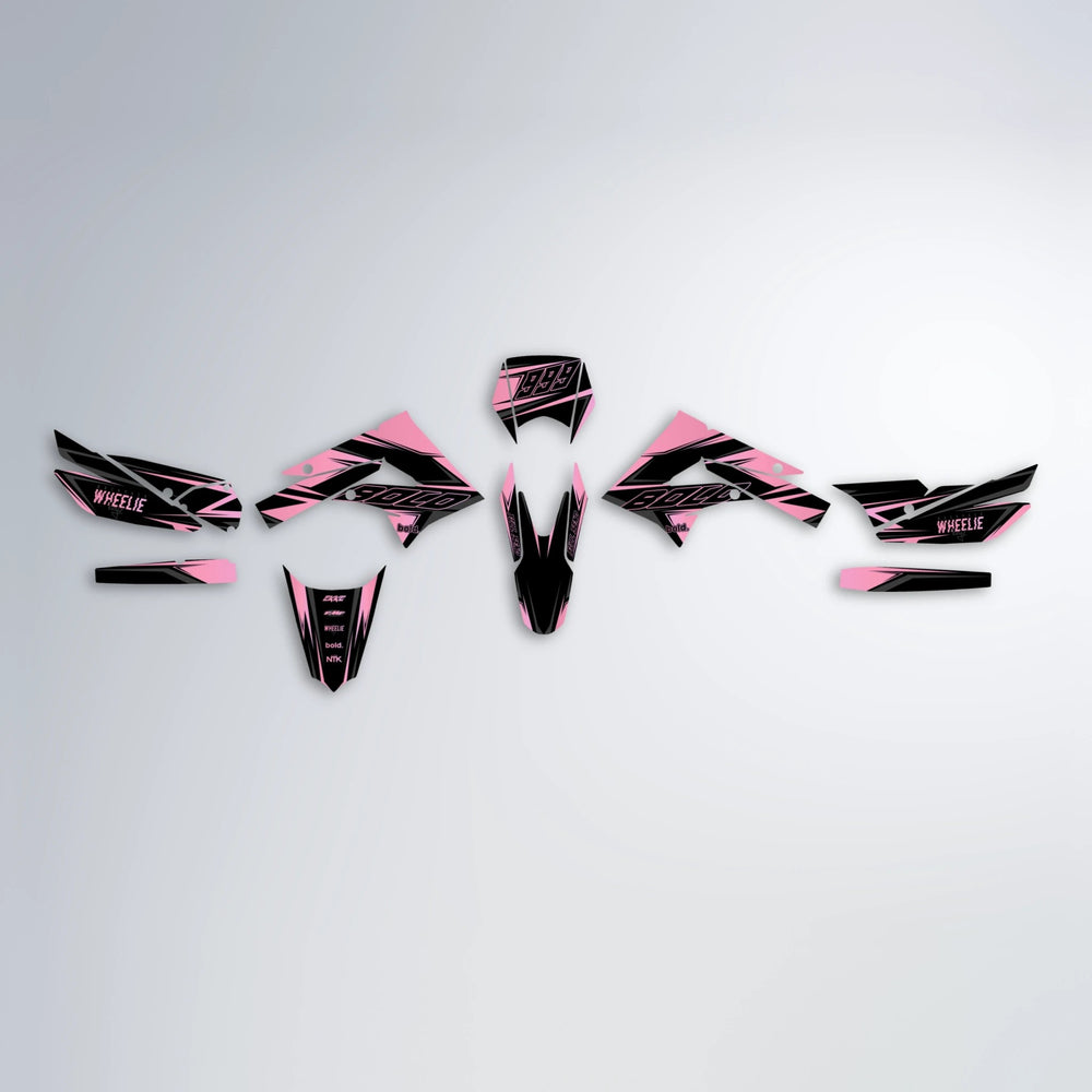 EVO Derbi Senda graphics kit parts layout in Sakura Pink