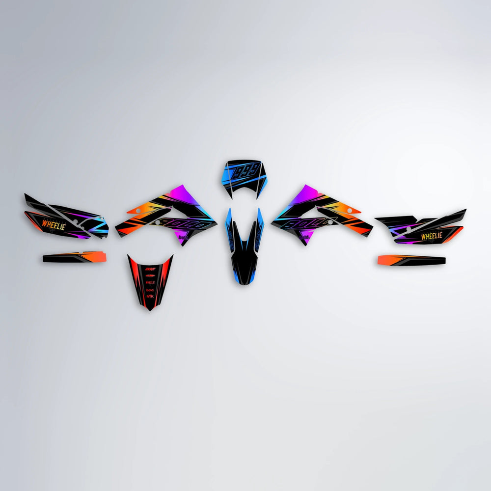 EVO Derbi Senda graphics kit parts layout in Sunset Fade
