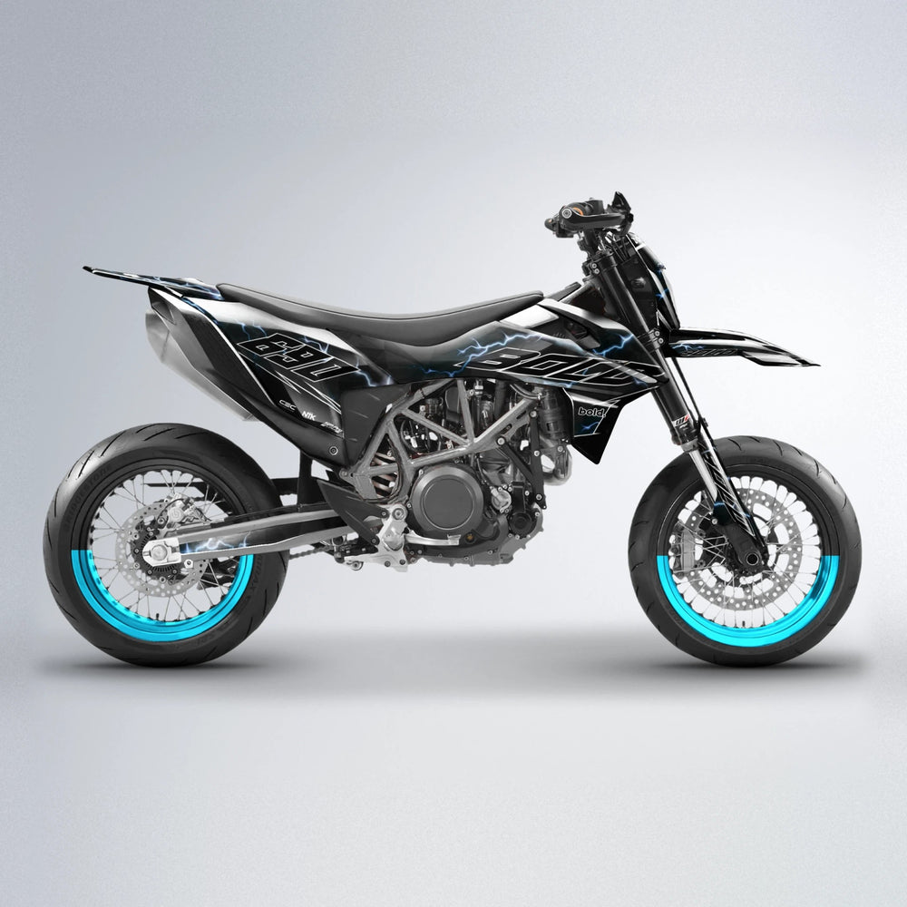 FLASH KTM SMC 690 supermoto graphics kit in Light Blue & White