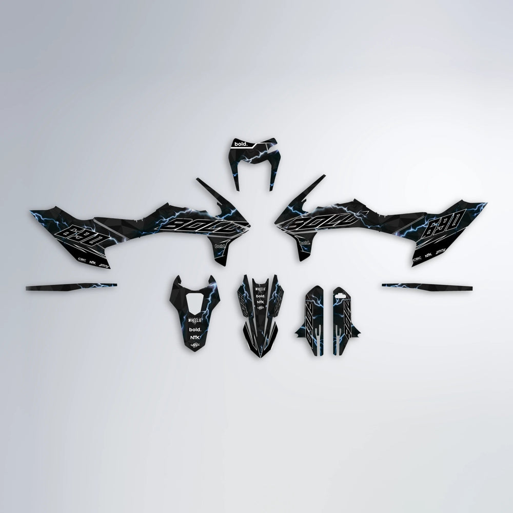 FLASH KTM SMC 690 graphics kit parts layout in Light Blue & White