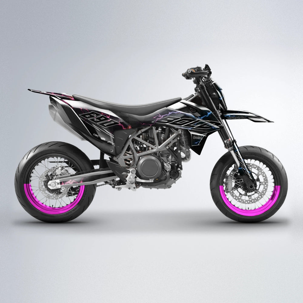 FLASH KTM SMC 690 supermoto graphics kit in Pink & Light Blue
