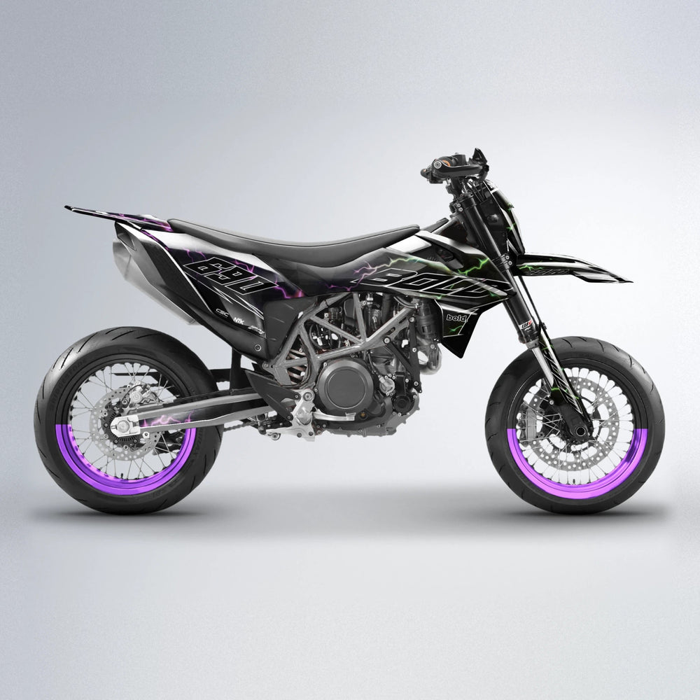 FLASH KTM SMC 690 supermoto graphics kit in Purple & Yellow