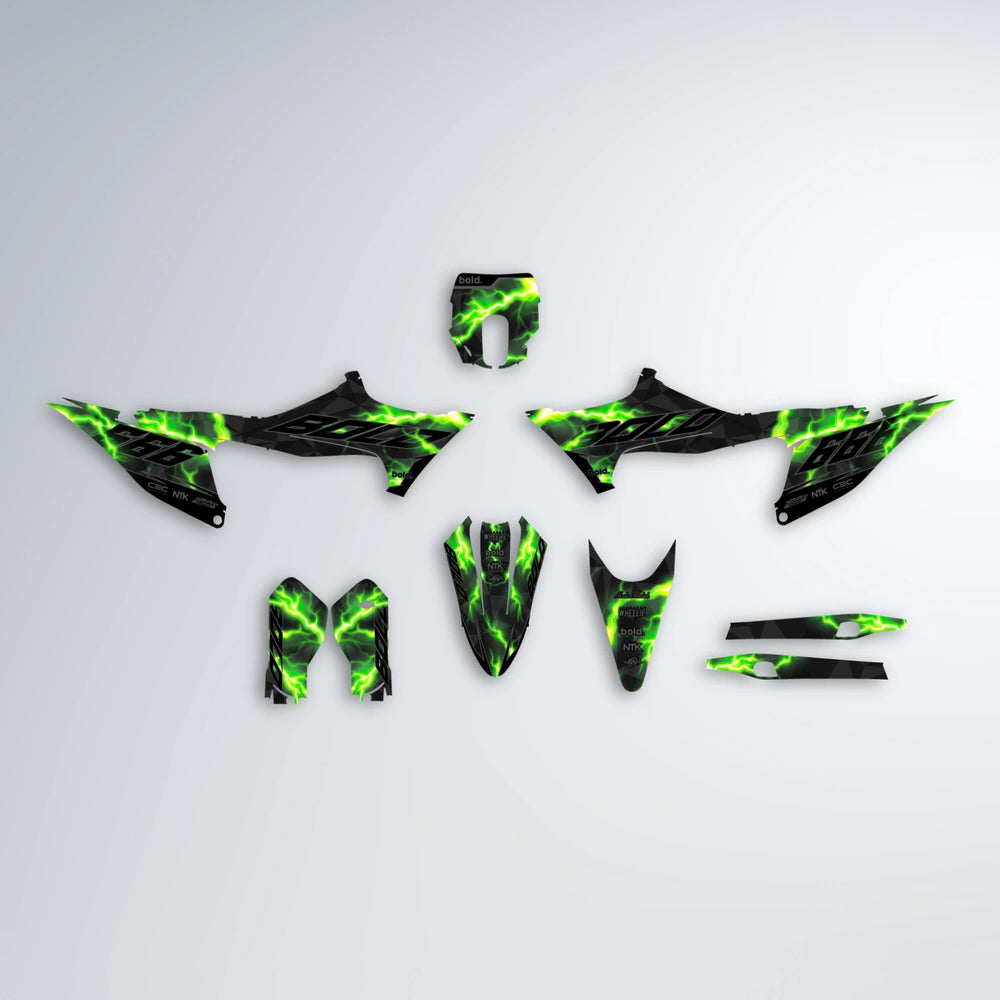 FLASH Stark Varg MX graphics kit parts layout in Green