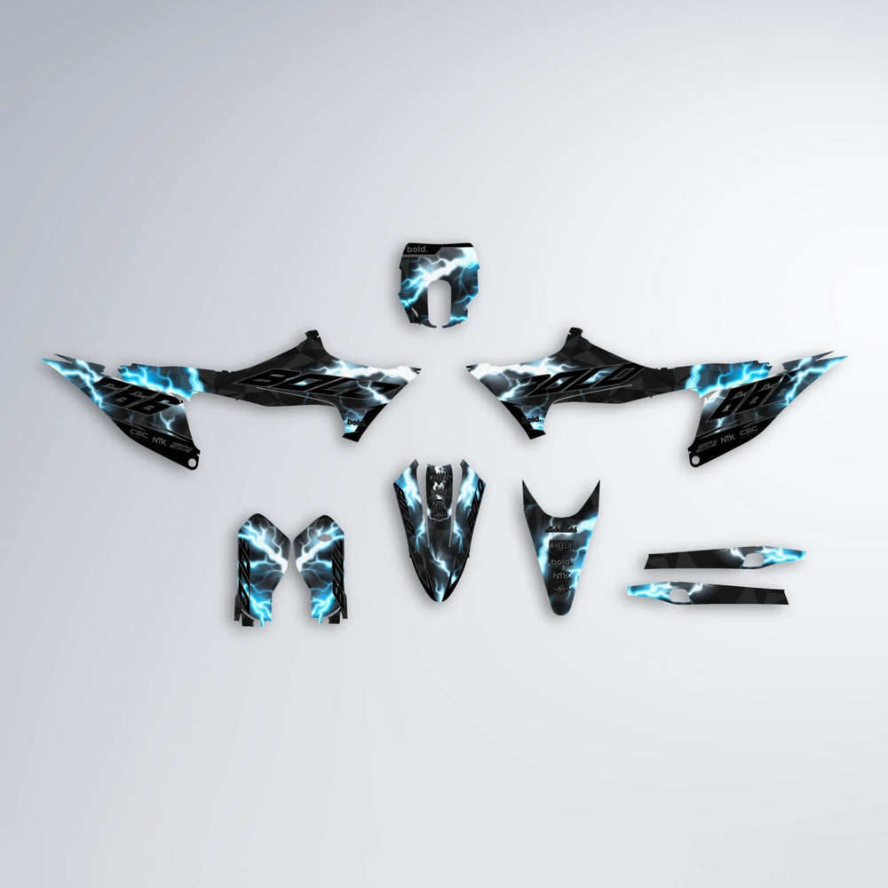FLASH Stark Varg MX graphics kit parts layout in Light Blue & White
