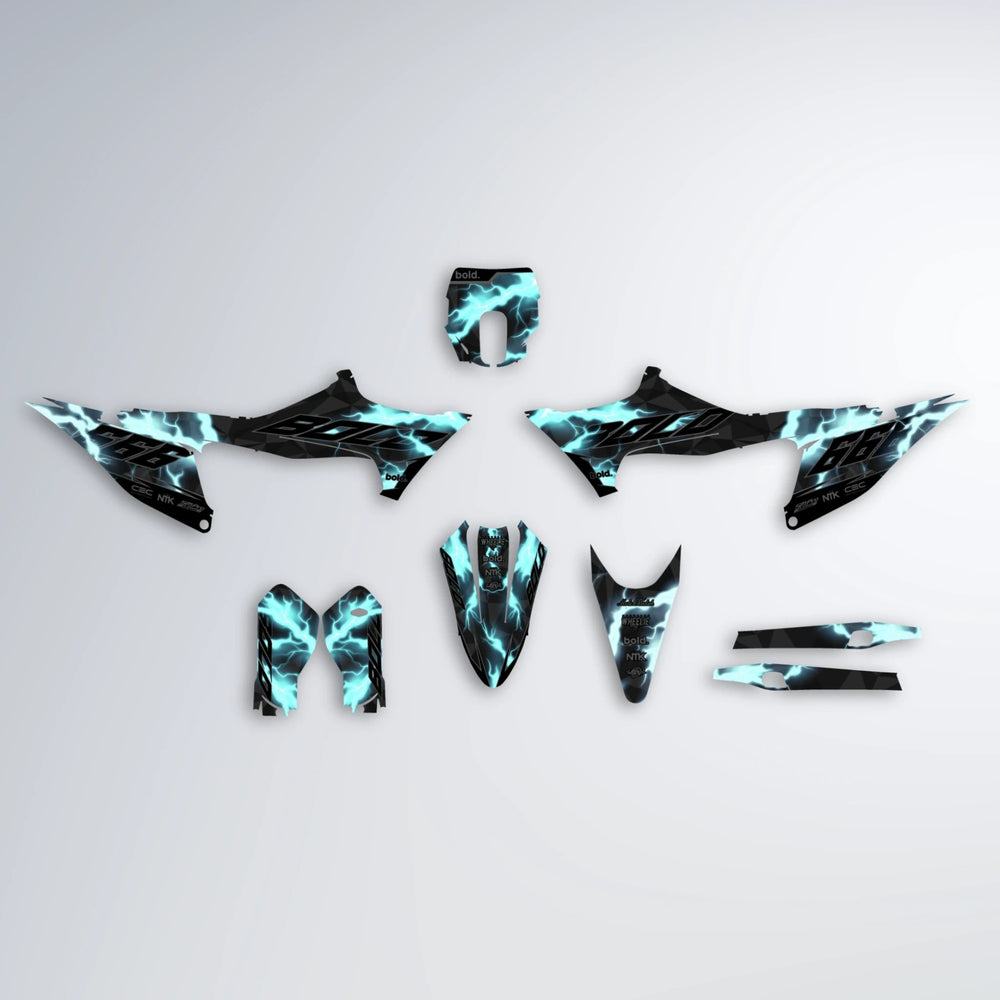 FLASH Stark Varg MX graphics kit parts layout in Mint